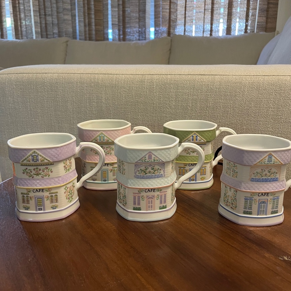 RARE 1992 Lenox Village Coffee Tea Mugs - Set of 5.